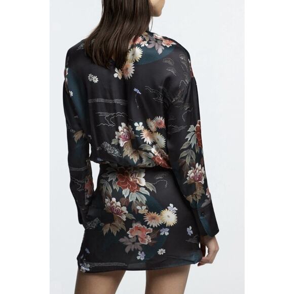Zara Camila Floral Satin Mini Dress, XL Black, Holiday Party, Asian, Blogger Fav - Picture 7 of 11